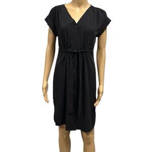 Rock & Republic Black Short Sleeve V Neck Tie Waist Button Up Shirt Dress XS